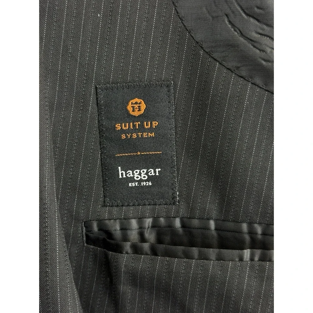 HAGGAR Suit Up System Blazer Jacket Men's‎ Size 48R Black Pinstripe